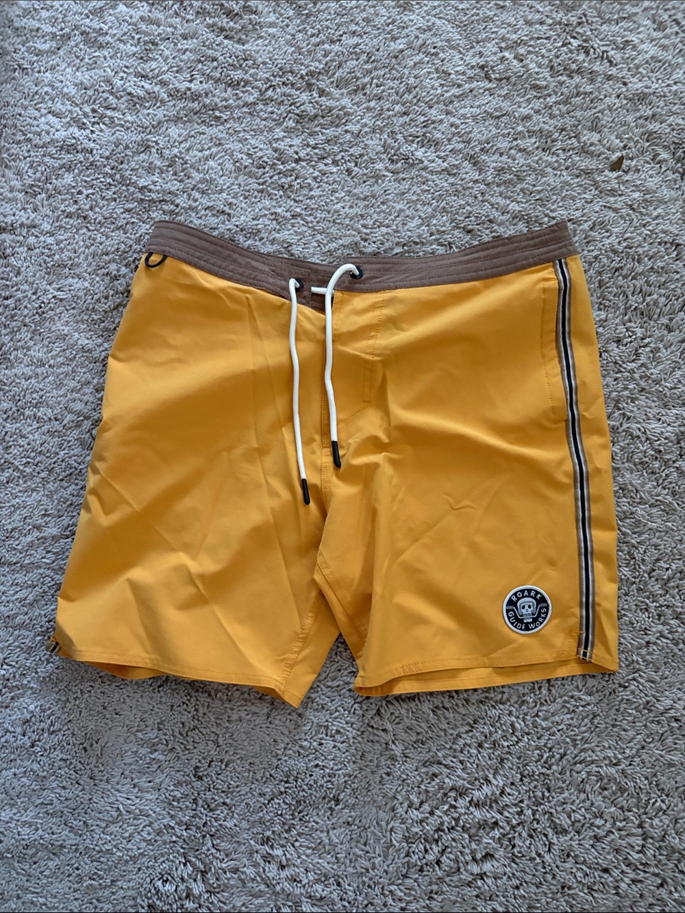 Roark Ochre Yellow Swim Board Shorts with Brown Waistband